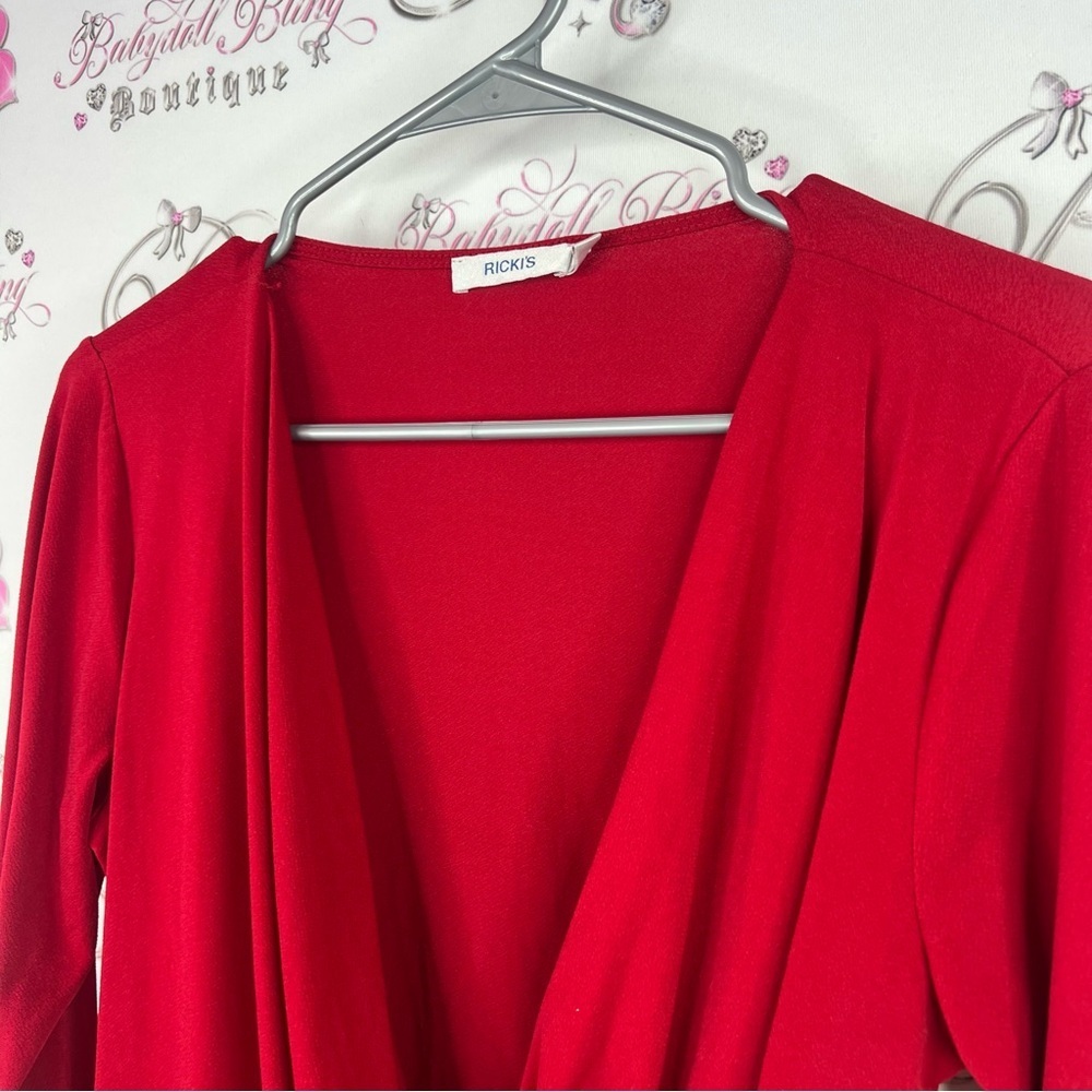 Ricki's long sleeve swoop style y2k Bold Red Drape Blouse with Zipper - Picture 4 of 8